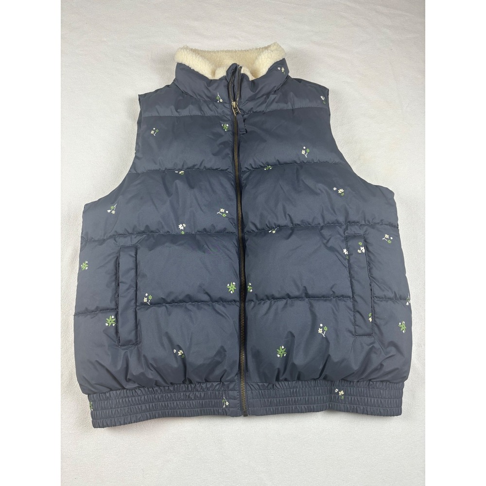 Universal Thread Puffer Vest Women M Blue Floral‎ Quilted Sherpa Lined
